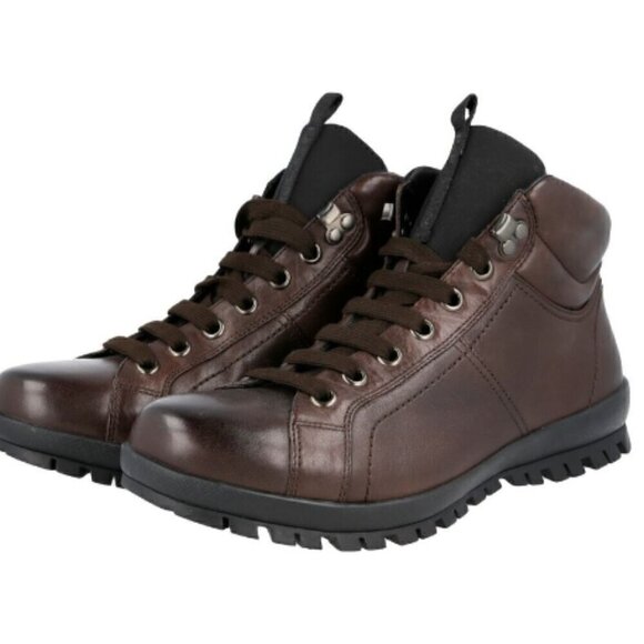 Prada Brown Sneakers with Distressed Leather and Rugged Sole - Picture 1 of 13